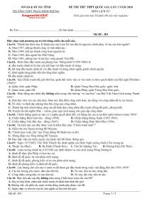 Đề thi thử THPT Quốc Gia lần 1 m&ocirc;n Lịch Sử tỉnh H&agrave; Tĩnh năm 2018