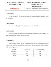 Đề thi chọn HSG môn Địa Lí lớp 8 huyện Châu Thành, tỉnh Hậu Giang năm 2014