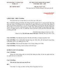 Đề thi tuyển sinh vào lớp 10 THPT môn Ngữ Văn tỉnh Nghệ An năm 2019