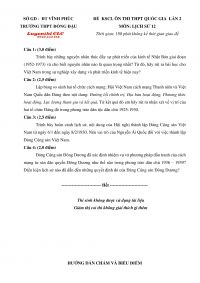 Đề KSCL ôn thi Quốc Gia lần 2 và đáp án môn Lịch Sử lớp 12 tỉnh Vĩnh  Phúc