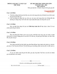 Đề thi chọn HSG môn Lịch Sử lớp 9 huyện Phù Ninh tỉnh Phú Thọ năm 2015
