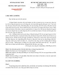 Đề thi thử THPT Quốc Gia lần II môn Ngữ Văn Trường THPT Quế Võ số 1 tỉnh Bắc Ninh năm 2021