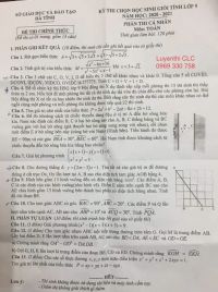 Đề thi chọn HSG tỉnh lớp 9 môn Toán tỉnh Hà Tĩnh năm 2020