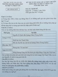 Đề thi tuyển sinh vào lớp 10 THPT CHUYÊN môn Lịch Sử Trường Đại học Khoa học Xã hội và Nhân văn năm 2020