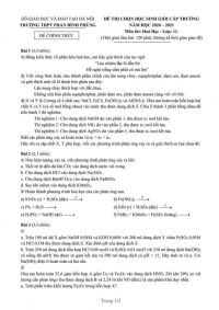 Đề thi chọn HSG và đáp án môn Hóa Học lớp 11 Trường THPT Phan Đình Phùng, Hà Nội năm 2021