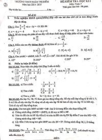 Đề kiểm tra học k&igrave; I m&ocirc;n To&aacute;n lớp 7 Trường THCS Đo&agrave;n Thị Điểm năm 2014