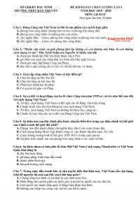 Đề khảo sát chất lượng lần 1 môn Lịch Sử Trường THPT Hàn Thuyên tỉnh Bắc Ninh năm 2019