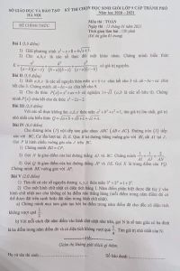 Đề thi chọn HSG m&ocirc;n To&aacute;n lớp 9 cấp th&agrave;nh phố tại H&agrave; Nội năm 2021