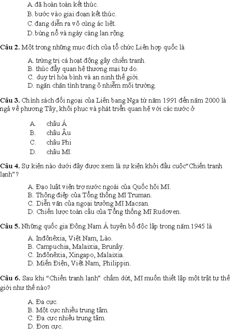 Đề minh họa đề thi THPT Quốc Gia môn Lịch Sử năm 2017
