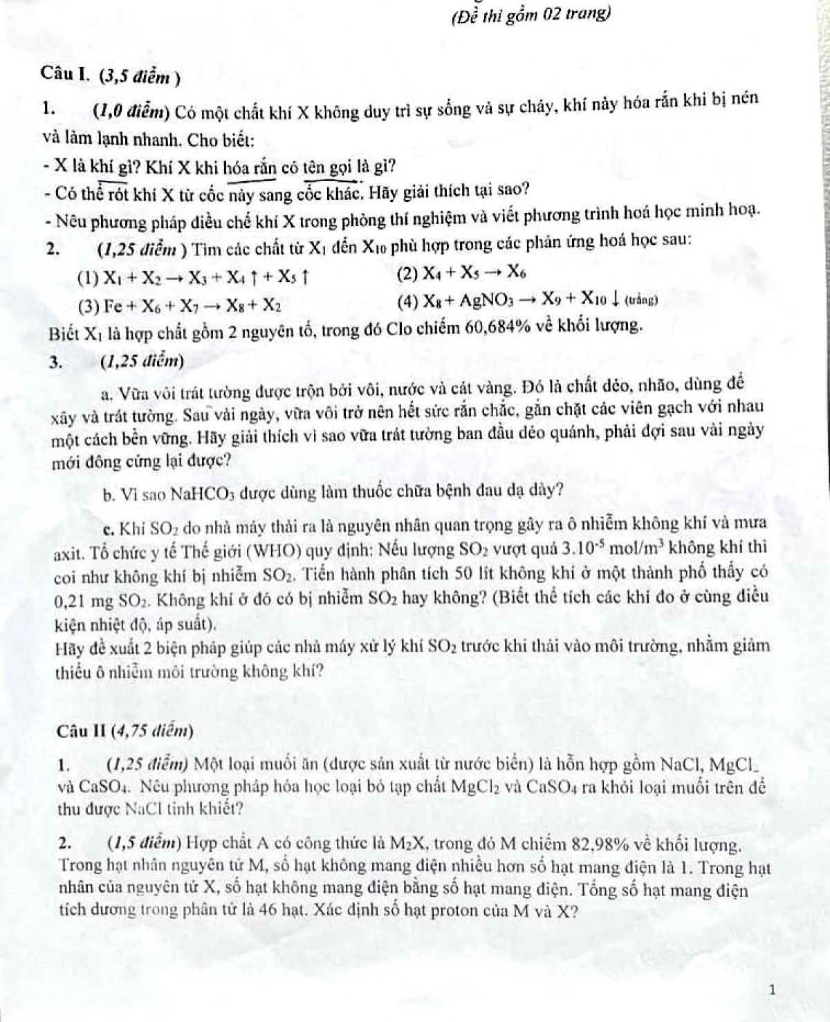 Đề thi HSG m&ocirc;n H&oacute;a Học quận Nam Từ Li&ecirc;m, H&agrave; Nội năm 2023