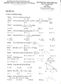 Đề kiểm tra tổng hợp giữa k&igrave; I m&ocirc;n To&aacute;n lớp 9 Trường THCS Nguyễn Tất Th&agrave;nh năm 2020