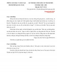 Đề thi HSG cấp thành phố môn Ngữ Văn lớp 8 tỉnh Quảng Ngãi năm 2020