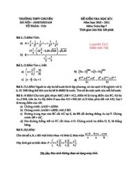Đề kiểm tra học k&igrave; I m&ocirc;n To&aacute;n lớp 7 Trường THPT CHUY&Ecirc;N Amsterdam năm 2010