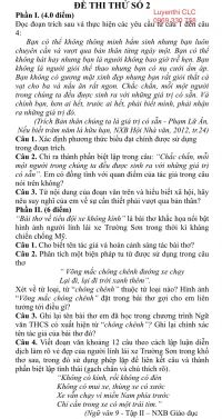 Đề thi thử số 2 (b&agrave;i Viết của học sinh lớp 9 - sau 1 th&aacute;ng học Văn ở Luyenthi CLC)