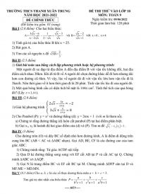 Đề thi thử v&agrave;o lớp 10 THPT m&ocirc;n To&aacute;n Trường THCS Thanh Xu&acirc;n Trung năm 2022