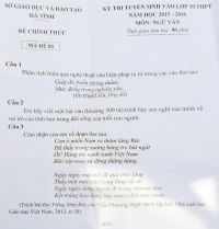 Đề thi tuyển sinh vào lớp 10 THPT môn Ngữ Văn tỉnh Hà Tĩnh năm 2015