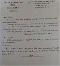 Đề thi tuyển sinh vào lớp 10THPT môn Ngữ Văn tại Hà Tĩnh năm 2017