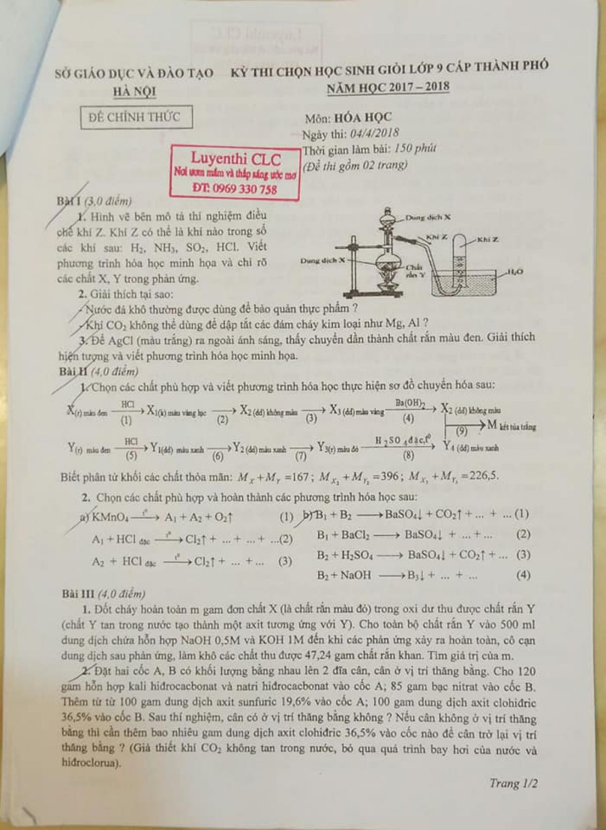 Đề chọn HSG lớp 9 cấp thành phố môn Hóa Học tại Hà Nội năm 2018