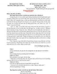 Đề khảo sát chất lượng lần 3 môn Ngữ Văn lớp 11 Trường THPT Quế Võ số 1 tỉnh Bắc Ninh năm 2015