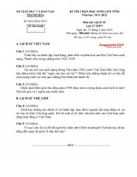 Đề thi chọn HSG tỉnh môn Lịch Sử tỉnh Thanh Hóa năm 2011