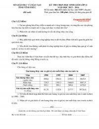 Đề thi chọn HSG lớp 11 môn Địa Lí tỉnh Vĩnh Phúc năm 2013