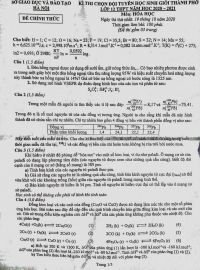 Đề thi chọn đội tuyển HSG th&agrave;nh phố lớp 12 THPT m&ocirc;n H&oacute;a Học tại H&agrave; Nội năm 2020