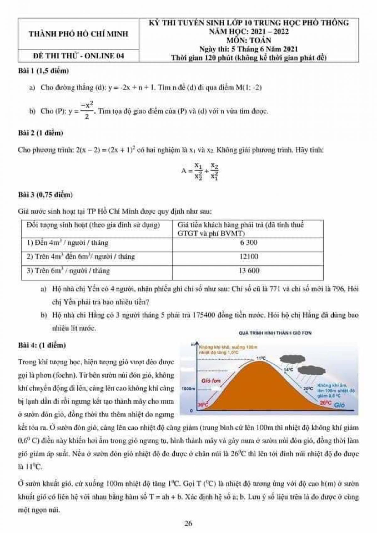 Đề thi thử tuyển sinh vào lớp 10 THPT môn Toán tại Thành phố Hồ Chí Minh năm 2021- Đề số 04