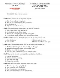 Đề thi KSCL m&ocirc;n Địa L&iacute; lớp 9 huyện Ph&ugrave; Ninh tỉnh Ph&uacute; Thọ năm 2019