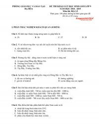 Đề thi khảo sát HSG môn Địa Lí lớp 9 huyện Hạ Hòa, tỉnh Phú Thọ năm 2018
