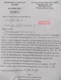 Đề thi môn Toán- tuyển sinh vào lớp 10 THPT tỉnh Hà Tĩnh năm 2020