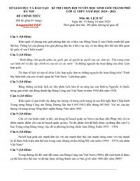 Đề thi chọn đội tuyển HSG m&ocirc;n Lịch Sử tại H&agrave; Nội năm 2020