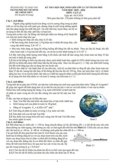 Đề thi ch&iacute;nh thức HSG TP. Hồ Ch&iacute; Minh - m&ocirc;n Vật l&iacute; Lớp 12 năm 2026