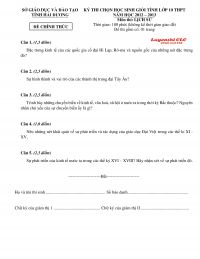 Đề thi chọn HSG Tỉnh lớp 10 THPT môn Lịch Sử tỉnh Hải Dương năm 2012