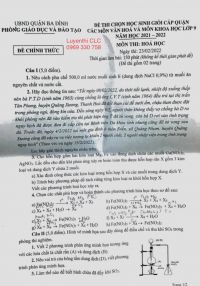 Đề thi HSG môn Hoá học của quận Ba Đình , thành phố Hà Nội năm 2022