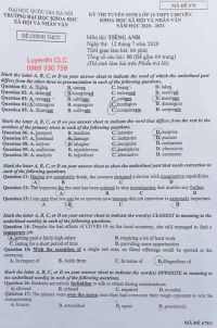 Đề thi v&agrave; đ&aacute;p &aacute;n m&ocirc;n Tiếng Anh - tuyển sinh v&agrave;o lớp 10 THPT chuy&ecirc;n ĐH KHXH&amp;NV H&agrave; Nội năm 2020