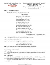 Đề thi chọn HSG m&ocirc;n Ngữ Văn lớp 8 huyện Thọ Xu&acirc;n tỉnh Thanh H&oacute;a năm 2019