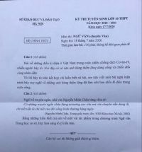 Đề thi tuyển sinh vào lớp 10 THPT CHUYÊN môn Ngữ Văn tại Hà Nội khóa ngày 17/7/2020