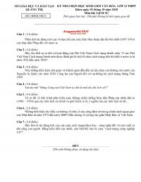 Đề thi chọn HSG môn Lịch Sử tỉnh Quảng Trị năm 2018