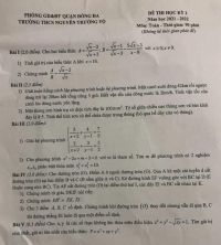 Đề thi học kì 2 môn Toán Trường THCS Nguyễn Trường Tộ, quận Đống Đa, Hà Nội năm 2022