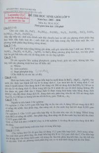 Đề thi HSG lớp 9 m&ocirc;n H&oacute;a Học tại H&agrave; Nội năm 2005