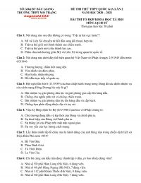 Đề thi thử THPT Quốc Gia lần 2 m&ocirc;n Lịch Sử Trường THPT Mỏ Trạng tỉnh Bắc Giang năm 2020