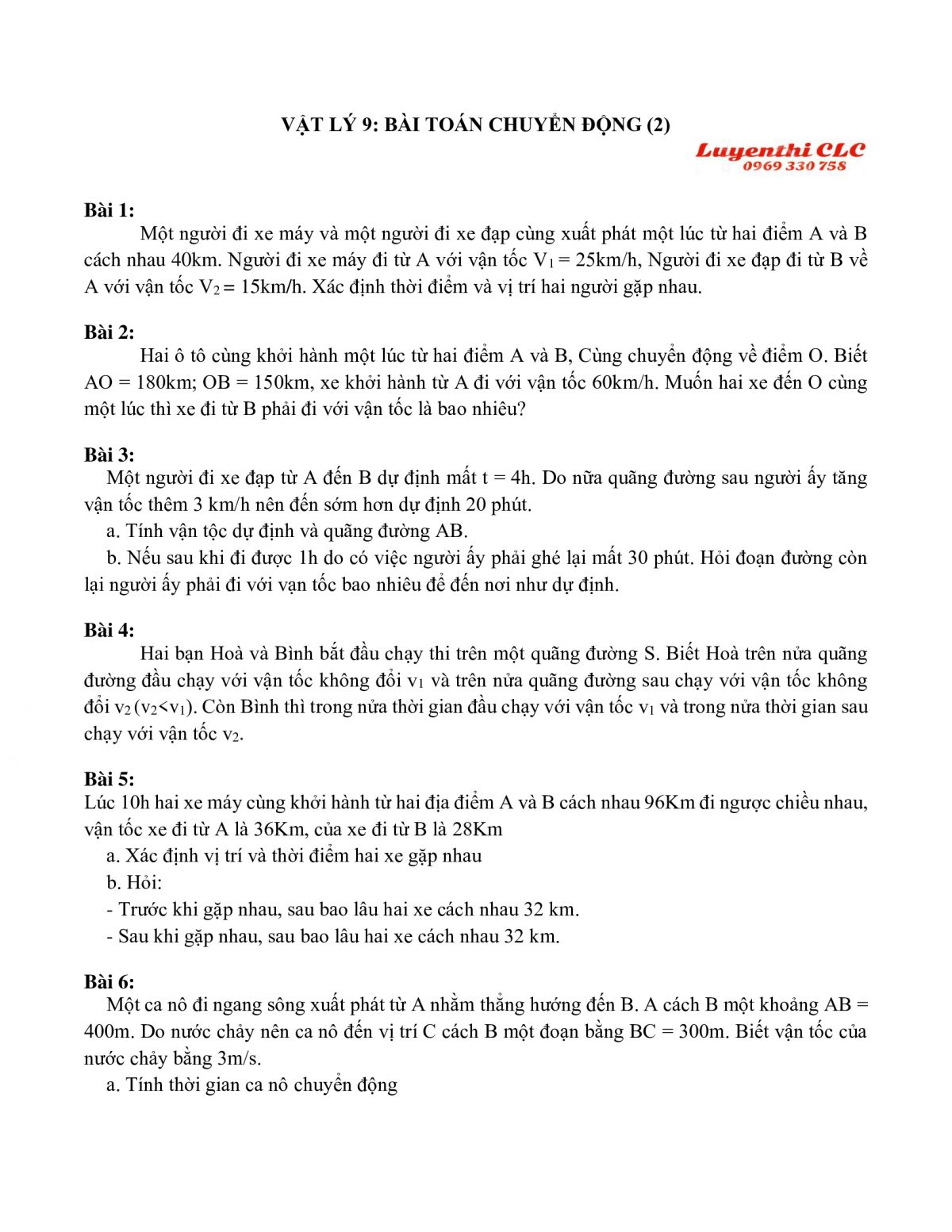 Vật L&yacute; 9: B&agrave;i to&aacute;n chuyển động (2)