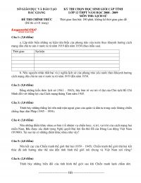 Đề thi chọn HSG m&ocirc;n Lịch Sử lớp 12 THPT tỉnh Bắc Giang năm 2009