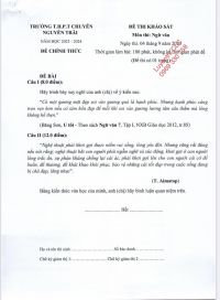 Đề thi khảo sát và đáp án môn Ngữ Văn Trường THPT Chuyên Nguyễn Trãi năm 2023