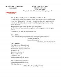 Đề thi tuyển sinh v&agrave;o lớp 10 THPT m&ocirc;n Ngữ Văn tỉnh Cao Bằng năm 2017