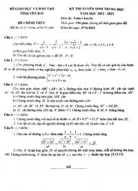 Đề thi tuyển sinh trung học môn Toán Chuyên tỉnh Yên Bái năm 2022