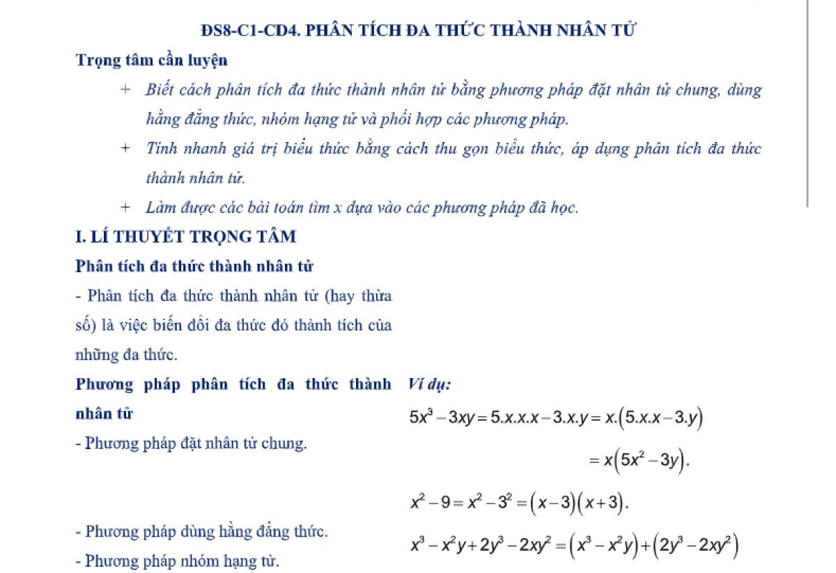 Chuyên đề: Phân tích đa thức thành nhân tử