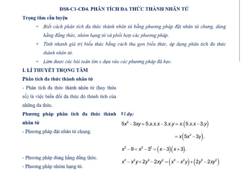 Chuyên đề: Phân tích đa thức thành nhân tử