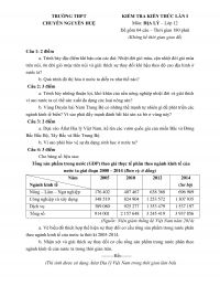 Đề kiểm tra kiến thức lần 1 và đáp án môn Địa Lý lớp 12 Trường THPT CHUYÊN Nguyễn Huệ